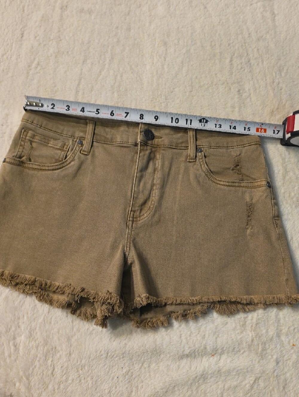 Kut from the Kloth Olive-Tan Frayed Hem Denim Shorts - Picture 11 of 14